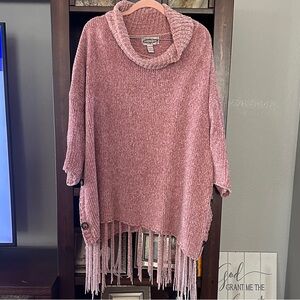 Oliver by Escio Cozy Pink Cowl Neck Sweater with side buttons and fringe size xl